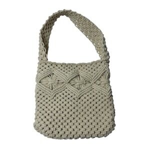 Nanette Lepore Macrame Shoulder Bag Cream Boho Beach Crossbody Purse